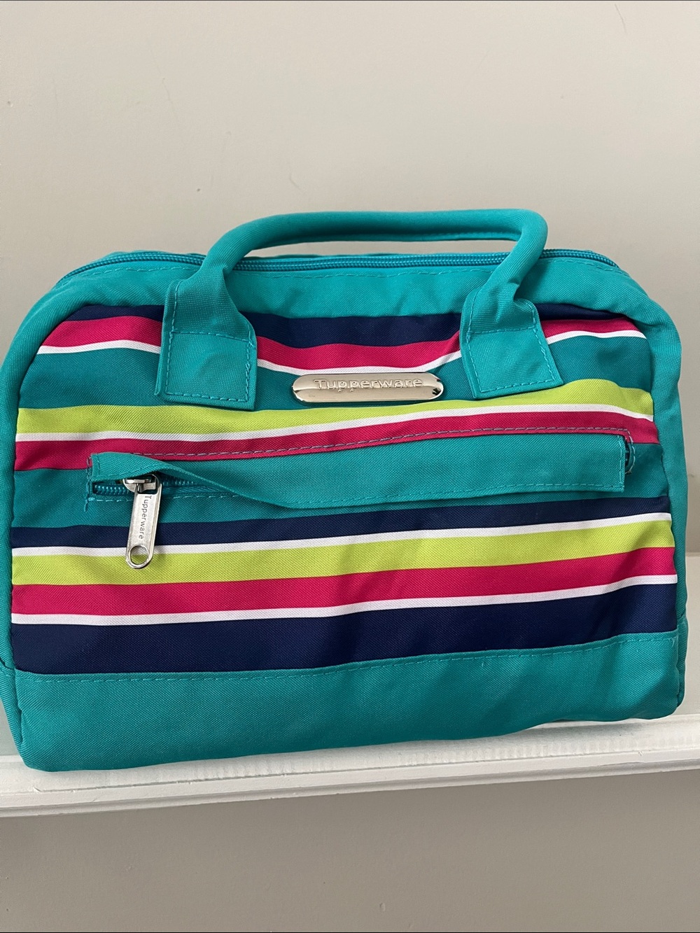 Teal Striped Tupperware Lunch Bag